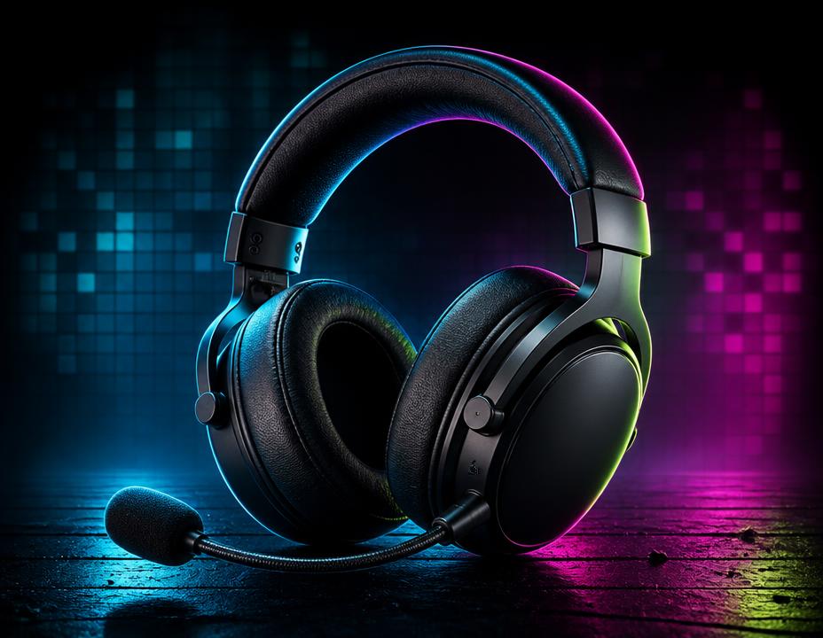 Black wireless gaming headset with microphone